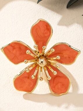 Gold-Tone Orange Flower Ring -  Women's Jewelry Adjustable
